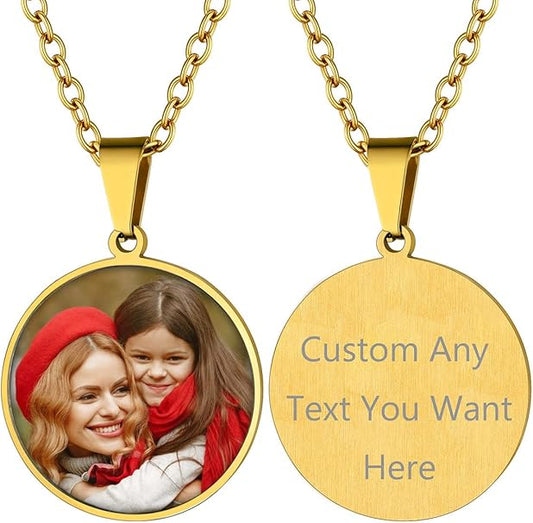 Personalized Photo Necklace, Heart/Military +3 Styles Necklace, Women Men Photo Pendant, Silver/Black/Gold Personalized Photo Necklace + Engraving, Gift for Women Men Boys