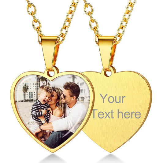 Personalized Heart Picture Necklace - Custom Photo Pendant - Photo Jewelry - Engraved Heart Necklace - Photo Necklace with Picture Inside - Valentine's Day Gift,Wedding gift