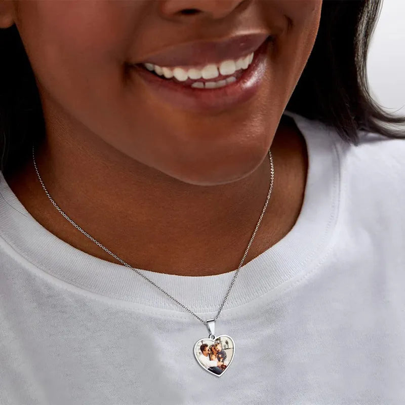 Personalized Heart Picture Necklace - Custom Photo Pendant - Photo Jewelry - Engraved Heart Necklace - Photo Necklace with Picture Inside - Valentine's Day Gift,Wedding gift