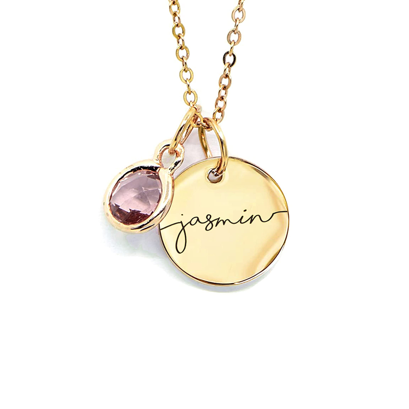 Birthstone Name Necklace Personalized Jewelry for Women Mother's Day Gifts for Mom Gold Plated Pendant Charm, Custom Jewelry Grandma Gift Birthday Personalized Gifts for New Moms -CN-BS-SH
