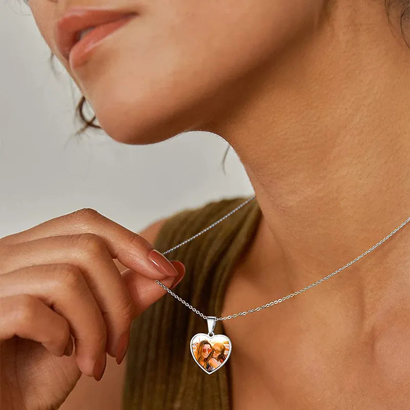 Personalized Heart Picture Necklace - Custom Photo Pendant - Photo Jewelry - Engraved Heart Necklace - Photo Necklace with Picture Inside - Valentine's Day Gift,Wedding gift