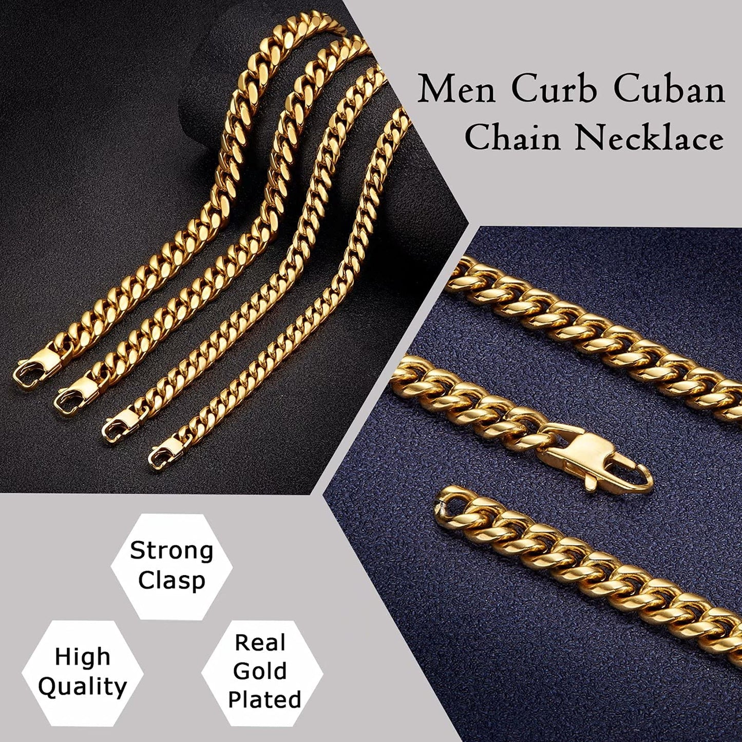 Cuban Link Chains for Men Stainless Steel Chunky Miami Curb Cuban Chain Necklace for Men